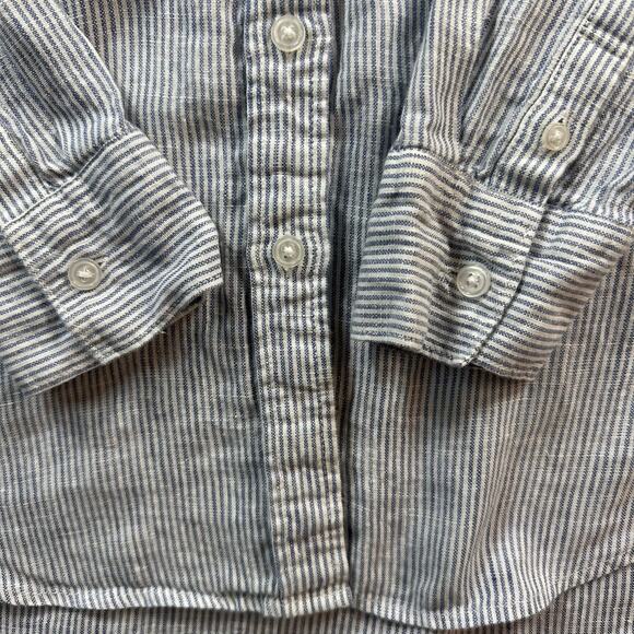 Quince Button-Up Shirt Women's Size Small Blue/White Striped Long Sleeves Linen - Picture 10 of 12